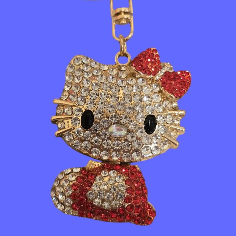 RED LARGE~HELLO KITTY RHINESTONE KEYRING/CLIP